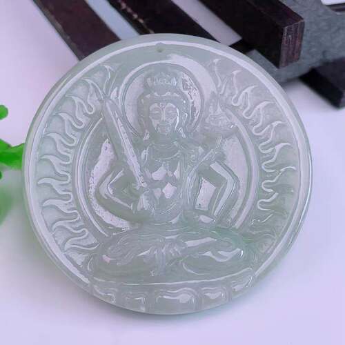 缅甸天然真品翡翠冰满绿满色高端精品珠宝闪拍虚空藏玉吊坠27.82g