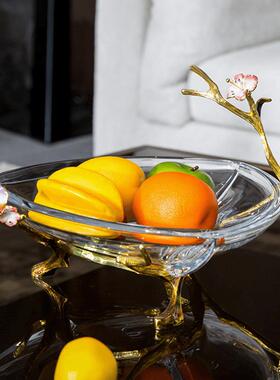 黎采《喜梅报春》水晶珐琅彩果盘高端奢华桌面家用果盘欧式手绘