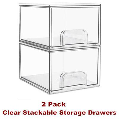 Clear Stackable Storage Drawer Makeup Organizer Plastic Bins