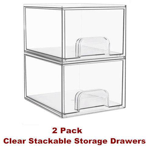 Clear Stackable Storage Drawer Makeup Organizer Plastic Bins