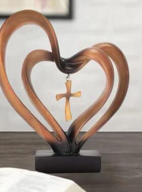 跨境新款爱心桌面摆件现代简约两颗星办公桌装饰树脂工艺品摆件