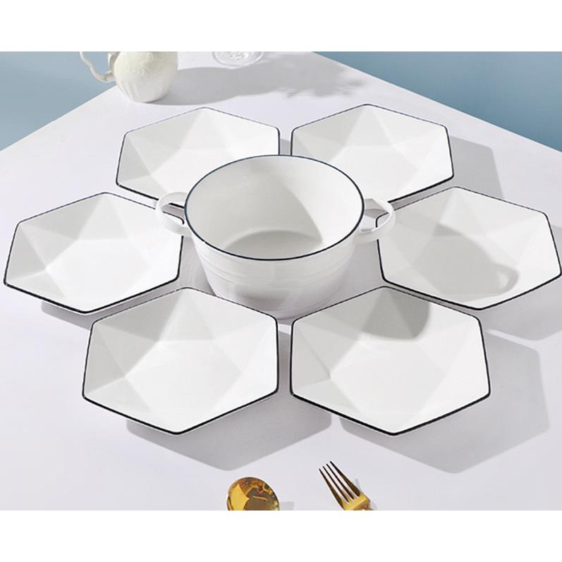 盘子菜盘家用北欧风家用陶瓷拼盘套装创意菱形盘汤锅碗碟套赵之孙