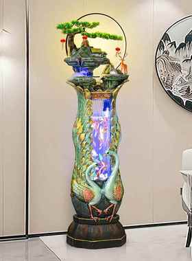 现货新中式孔雀鱼缸循环水流水摆件客厅玄关角落景观装饰开业礼物