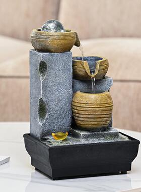 桌面流水摆件欧式生财风水轮水车茶台小型喷泉时来运转招财水晶球
