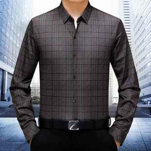 男时882316尚季 衬衫 百搭闲免烫衬衣 中年士春秋休桑男蚕丝长袖 新款