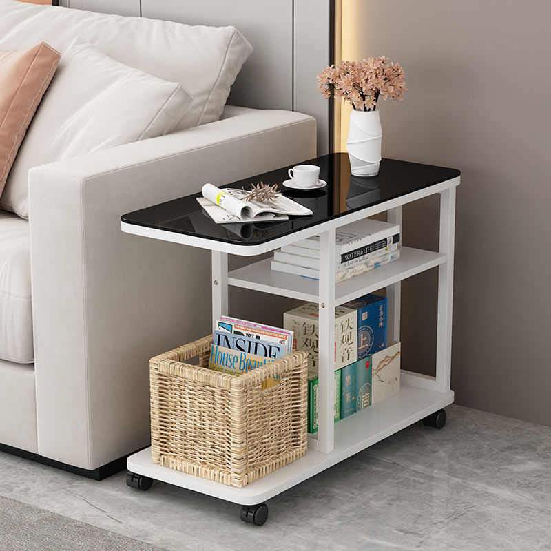 可移动茶几多功能带轮客厅沙发边柜扶手柜玻璃边几角几卧室床头柜