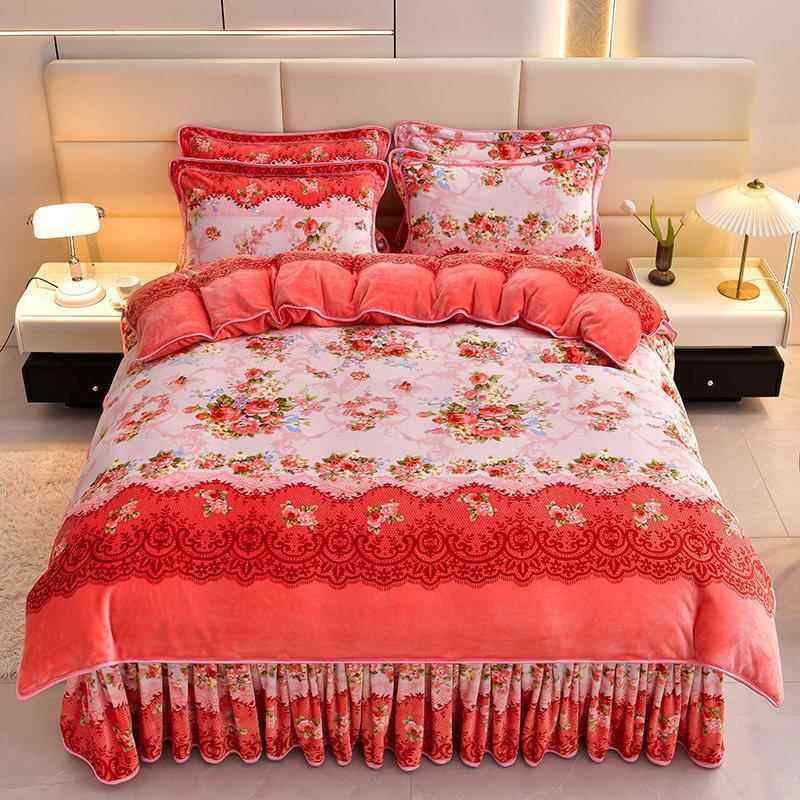 正品冬用季面加厚牛绒奶绒四件套珊双瑚绒床上品床单法兰绒冬天加