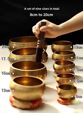 音碗尼泊尔手工音碗瑜伽冥想满月唱歌碗梵文音碗冥想碗铜制编钟乐