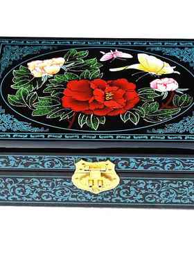 正品平妆遥推光漆器结式婚小首饰盒三金红色木质礼梳盒中高彩档复