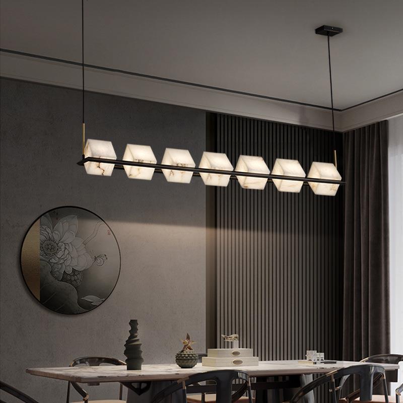 全638铜餐厅云石吊灯台茶设计师现新中式简约长方形吧代茶桌书房