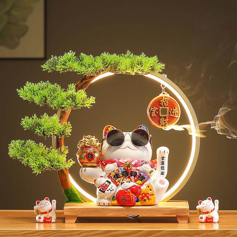 自动摇手招财猫创意发财猫家居摆件 开业送礼招财猫八方来财