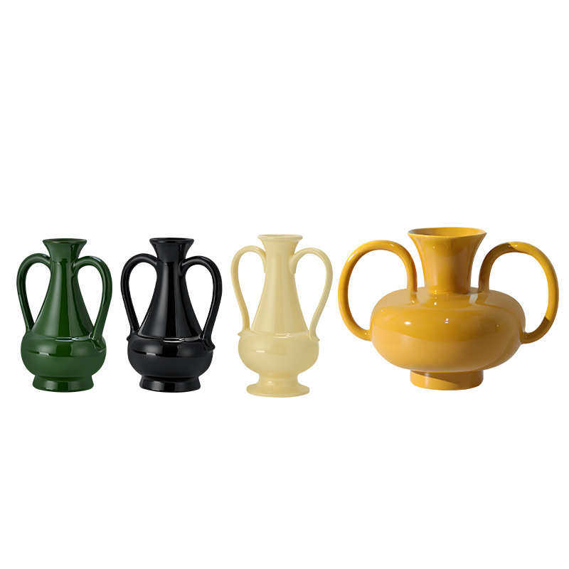 家居风轻创意摆件插花花瓶工艺品双耳奢桌面陶瓷摆件装饰品格调