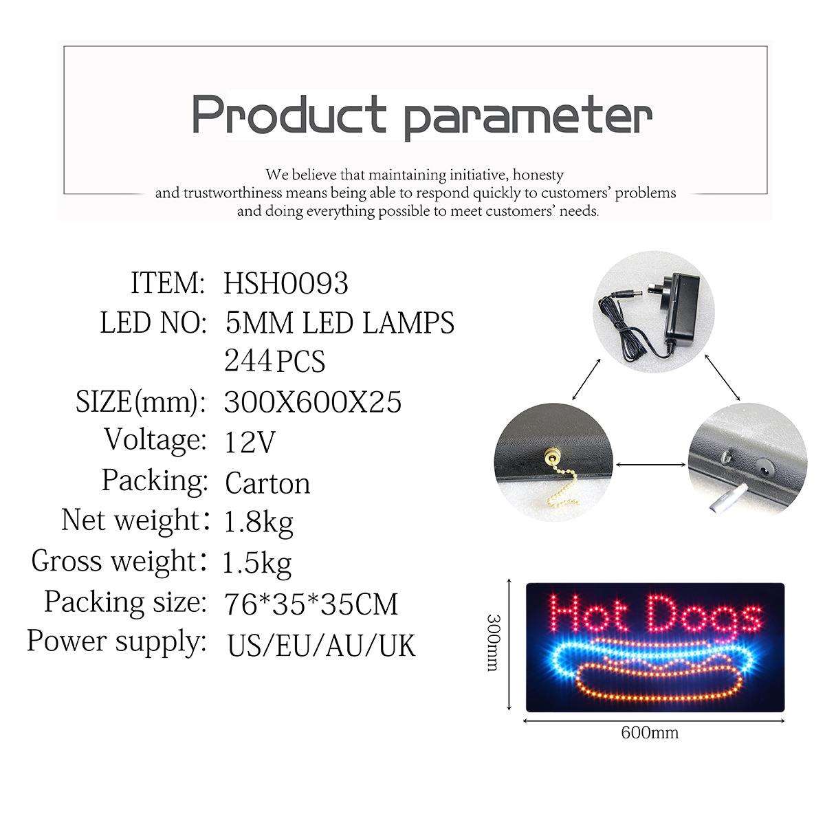 跨境出口热狗LED招牌24小时营业中招牌LED HOTDOGS SIGN