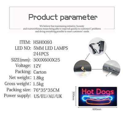 跨境出口热狗LED招牌24小时营业中招牌LED HOTDOGS SIGN