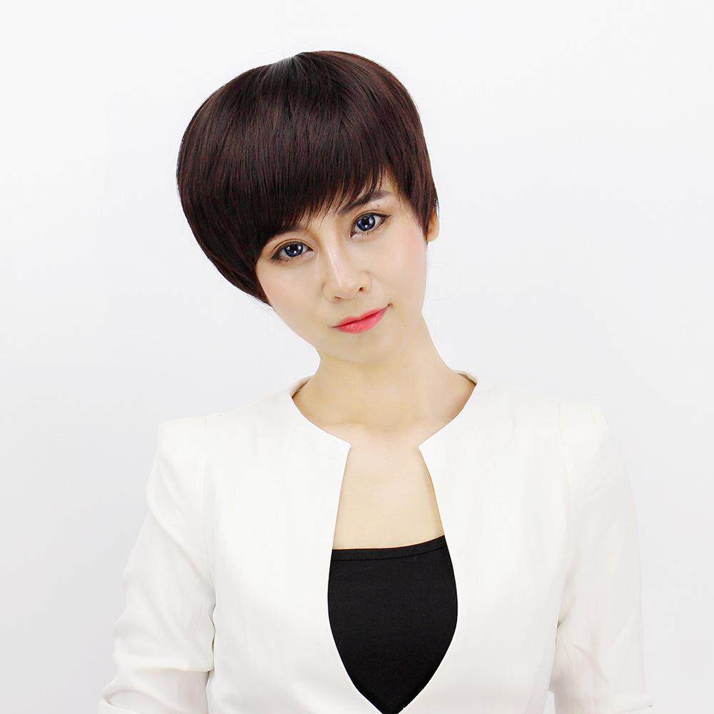 新款直销假发女生短发自然仿真发套蓬松修脸斜刘海直发型中老年款