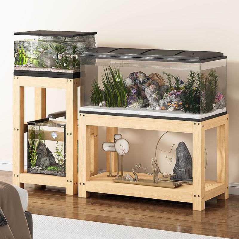 全实木鱼缸架底座底柜放置柜超强承重客厅水族箱双层置物专用柜