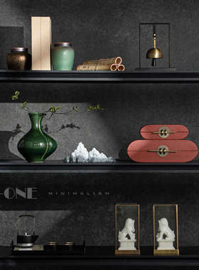 Rzone 新中式博古架茶室书房高级感壁龛装饰品摆设中古样板间摆件