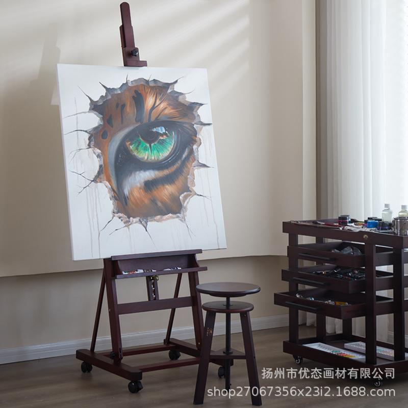 榉木复古升降落地画架专业胡桃色油画架画板工作室画室美术生专用