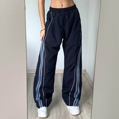 Women'S Side Stripe Wide Leg Pants Casual Chic Elastic Waist