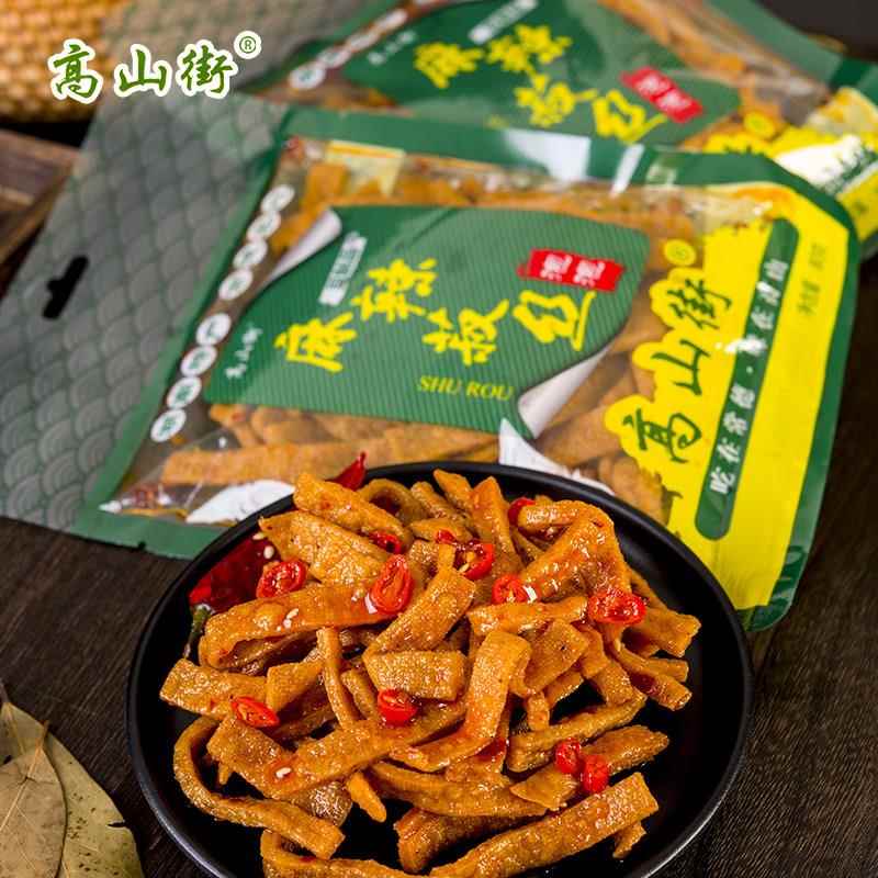 新货高山街麻辣肉泡泡干湖南常德特产麻辣丝面 面筋素肉零食怀旧