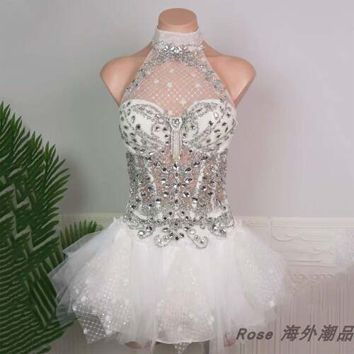 精致女团风blingbling水钻鱼骨蓬蓬裙酒吧DJgogo打歌服舞台演出服