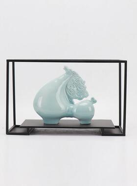 新中式陶瓷马摆件家居饰品酒店博古架客厅玄关酒柜软装骏马工艺品