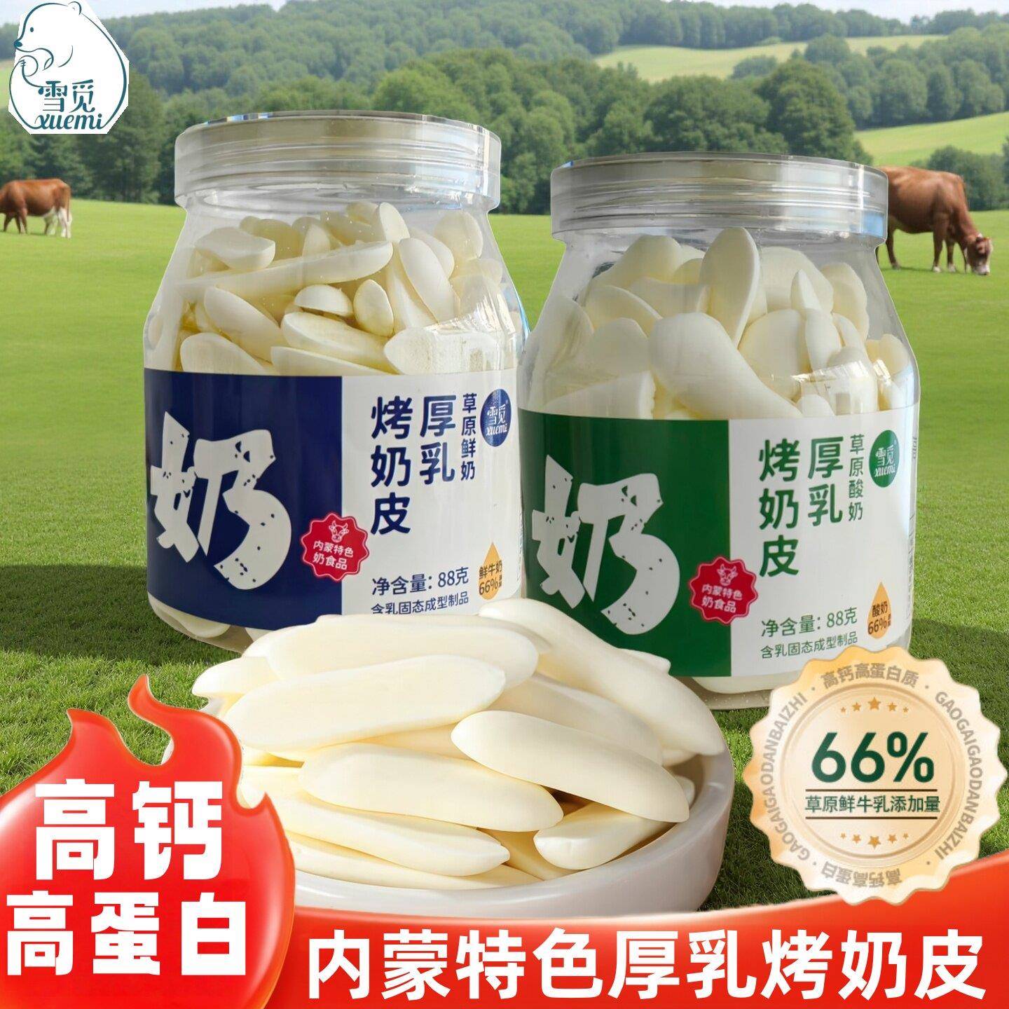 雪觅内蒙古特色厚乳烤奶皮子酸奶鲜奶味高钙高蛋白罐装奶制品88g