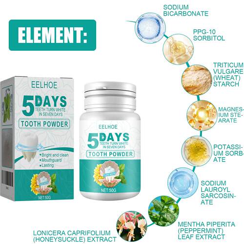 EELHOE 5-Day Teeth Whitening Powder, Cleans Teeth and Freshe