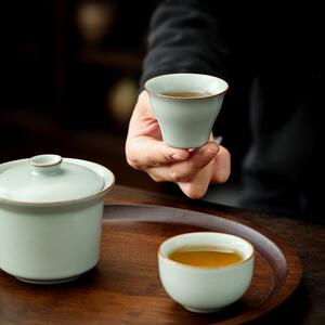 承礼汝窑品茗杯天青闻香茶杯开片可养套装搭配手工陶瓷单杯小号
