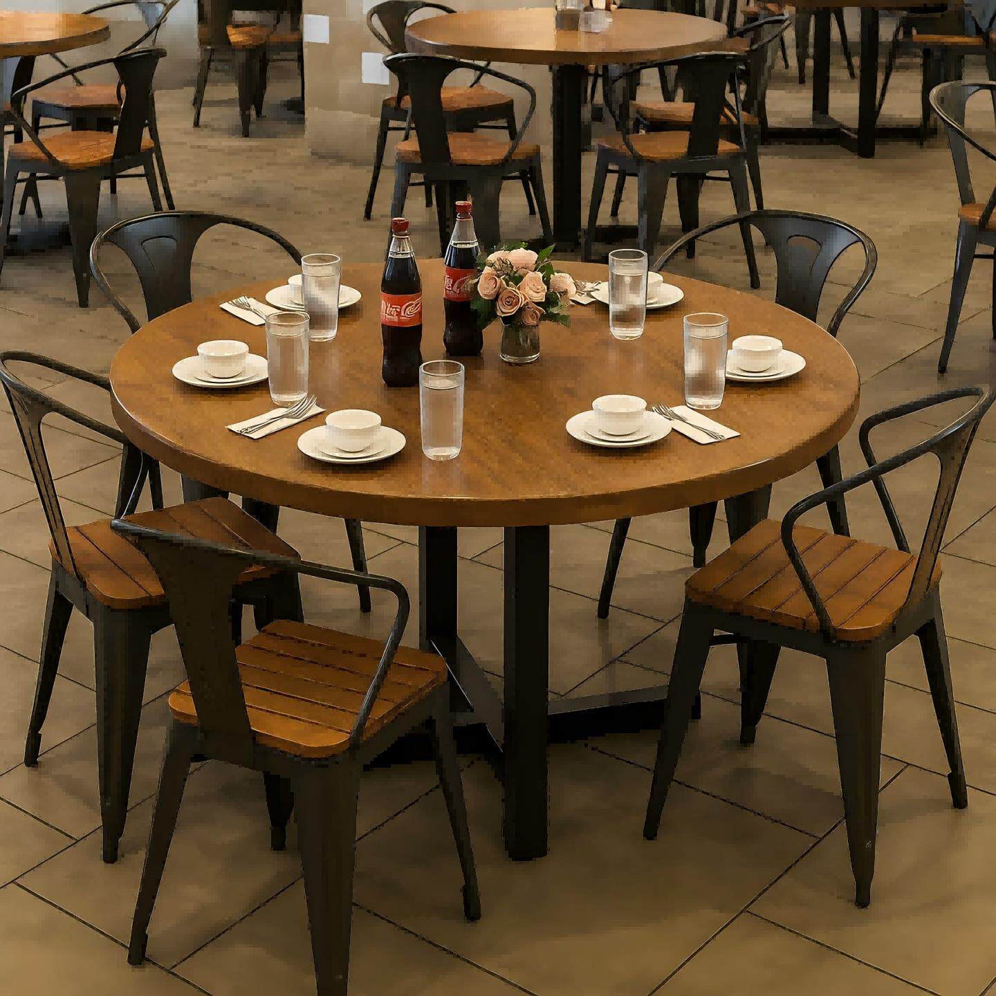 圆桌商用餐饮饭店餐馆圆形快餐桌椅组合简约铁艺10人吃饭大圆桌子