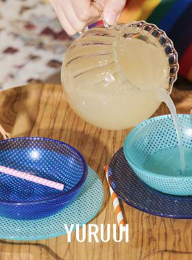 [YURUUI设计师]韩国Eding彩色方格耐热玻璃小号水果碗甜点碟家用