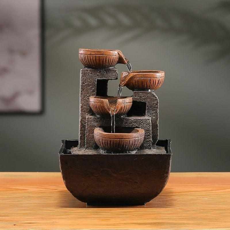 招财自动流水摆件循环水中式茶几办公室桌面小摆件客厅家用