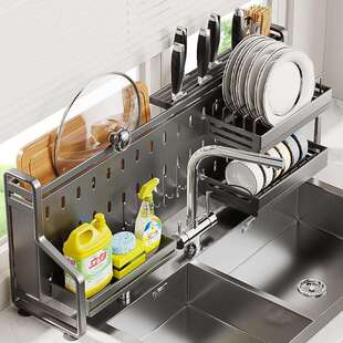 碗碟收纳架厨房水槽置物架洗碗槽水池台面多功能窄款 放碗盘沥水架