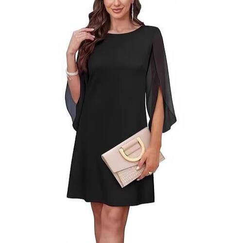 Double layered cape sleeve dress for women's