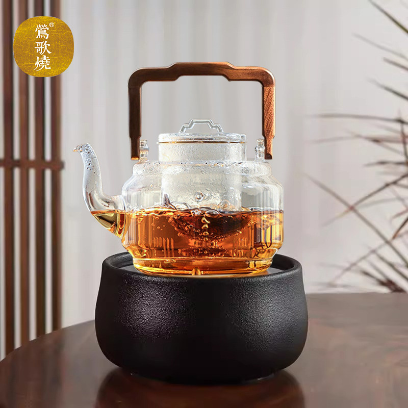 莺歌烧电陶炉玻璃煮茶器家用小型台式烧水银壶专用泡茶炉纯色素黑