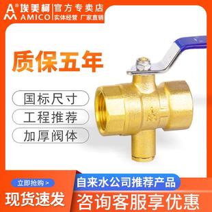 埃美柯229测温球阀1寸DN25DN32黄铜内螺纹加厚暖气回水手动球阀门