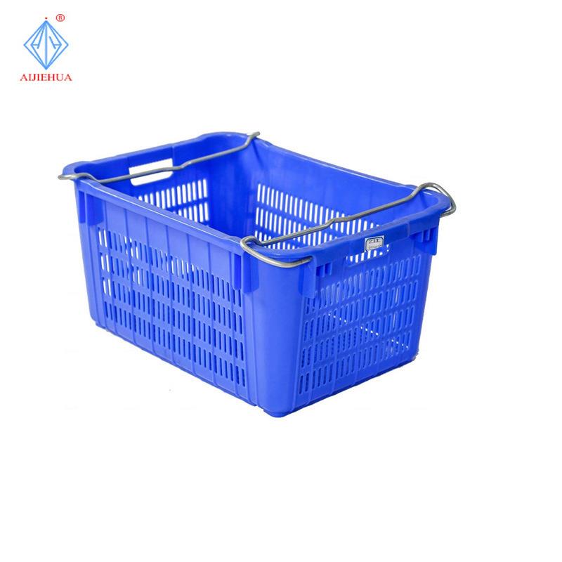 塑料塑胶周转箩筐水果筐大筐子红蓝白加厚耐用带铁耳超市购物篮