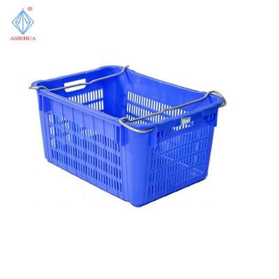 塑料塑胶周转箩筐水果筐大筐子红蓝白加厚耐用带铁耳超市购物篮