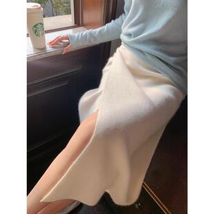 温柔风软糯设计感小众针织半身裙女秋冬季气质中长款一步裙毛衣包
