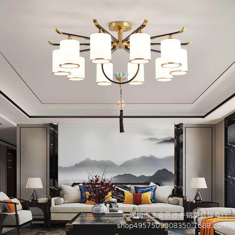 全铜新中式吊灯客厅灯简约现代卧室灯高档大气中国风餐厅吸顶灯具