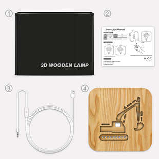 饰家居夜灯台灯礼品FS 创意摆件装 T2035W 木质灯工艺品 挖掘机新款