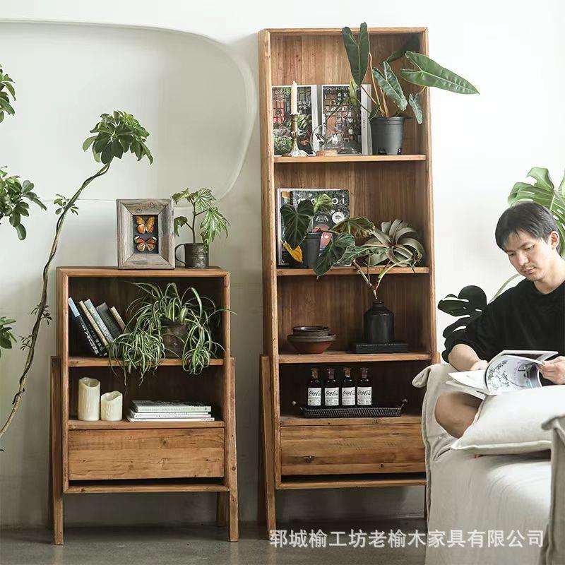 老榆木储物柜落地式透明收纳柜客厅餐边柜卧室家具床头柜置物柜