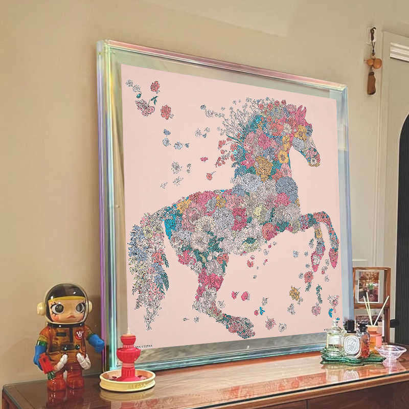 马到成功玄关装饰画客厅背景墙亚克力丝巾艺术高级感挂画多巴胺壁,家居饰品,现代装饰画,淘宝优惠券,粉丝福利购,淘宝优惠卷