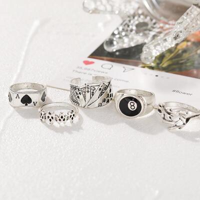 5pcs set rings men扑克牌戒指覆古黑桃纸牌关节戒指组套5件套