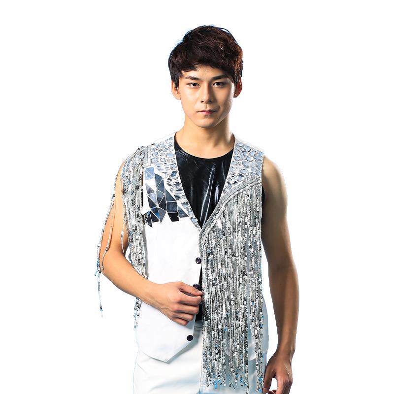 正品时酒吧总会男尚男歌Ds Dj西装男士流苏背心舞台表夜手演服装