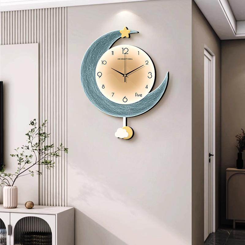 北欧风梦幻YW-GZ-DE圆月挂钟钟表画2025款厅客厅餐高级感装饰挂新