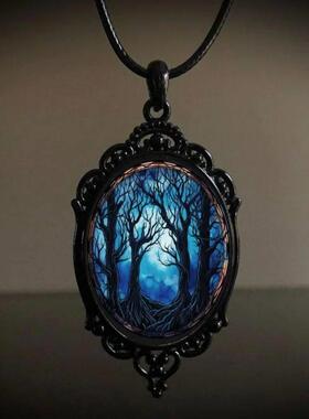 Vintage Gothic Witch Dark Forest Castle Pendant Necklace for