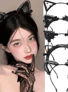 Women Sexy Black Cat Ears Head BezelLace Lady Hairband Cospl