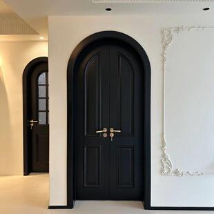 定制法式 卧室门暖白烤漆实木门圆弧拱形对开门室内房间双开门