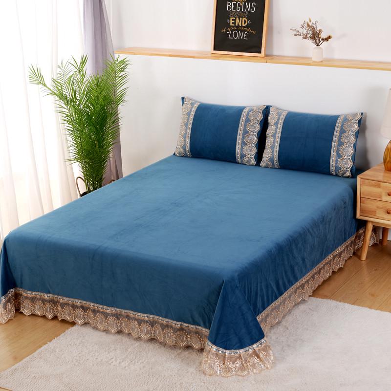 水晶绒床单单件冬季加绒短毛珊瑚绒法兰绒被单大炕双人枕套三件套